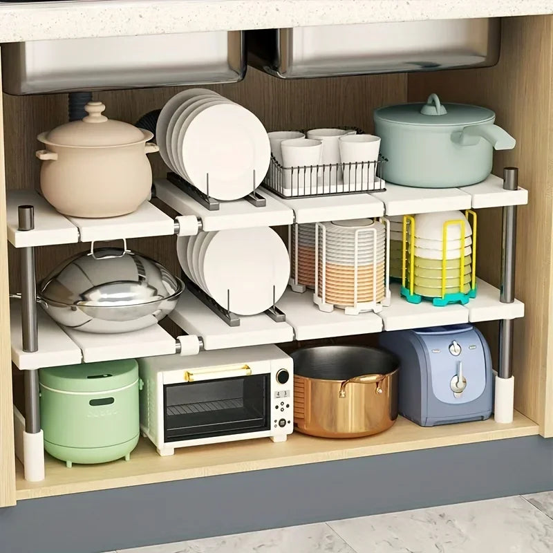 Adjustable Stainless Steel Under-Sink Organiser for Kitchen & Bathroom