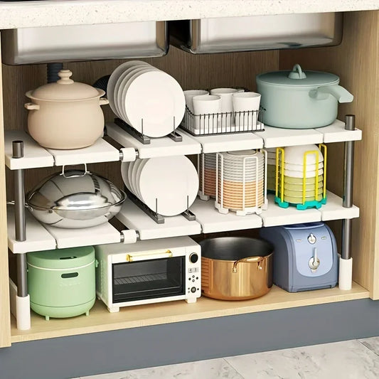 Adjustable Stainless Steel Under-Sink Organiser for Kitchen & Bathroom