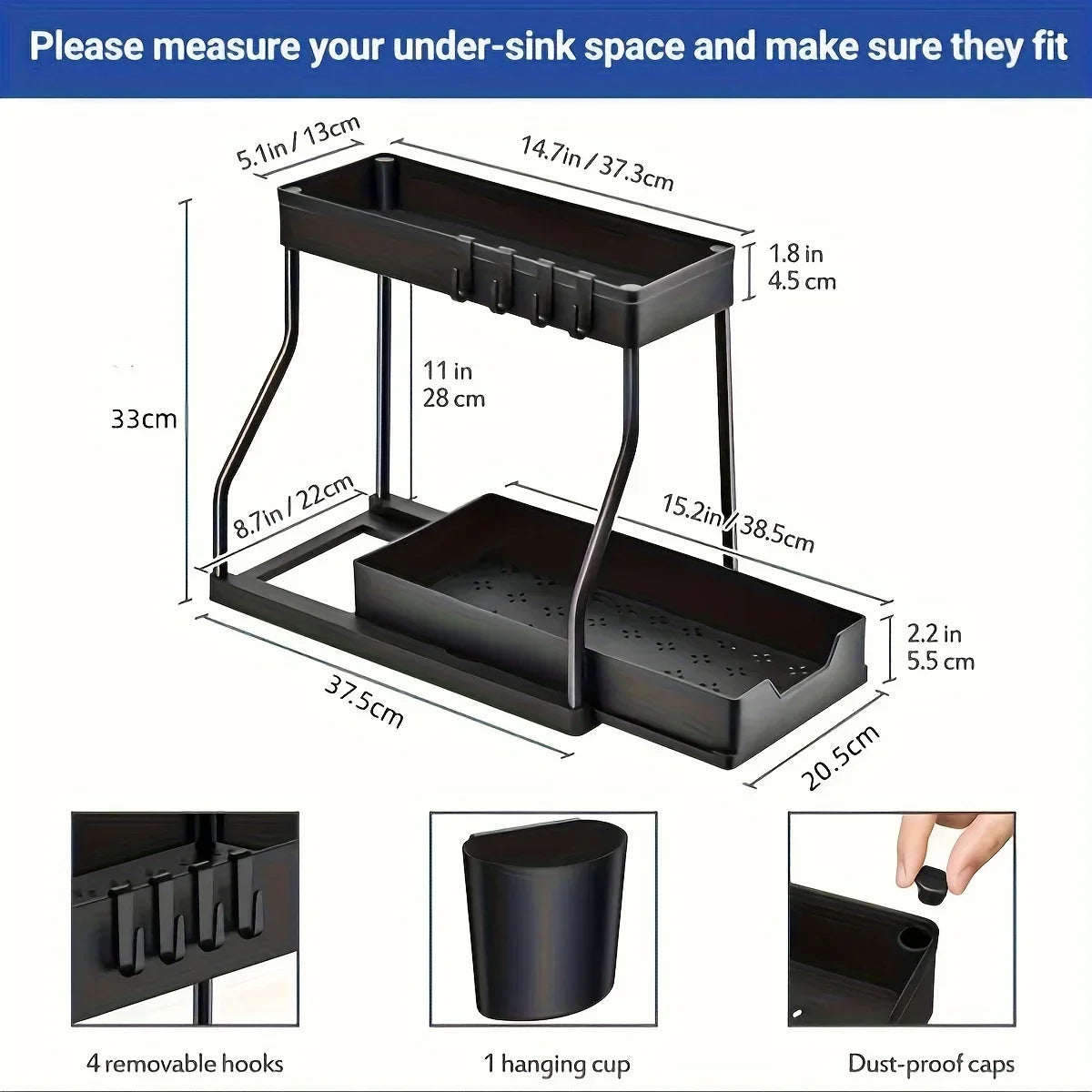 Under Sink Organiser – 2-Tier Pull-Out Storage Box