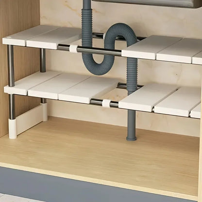 Adjustable Stainless Steel Under-Sink Organiser for Kitchen & Bathroom